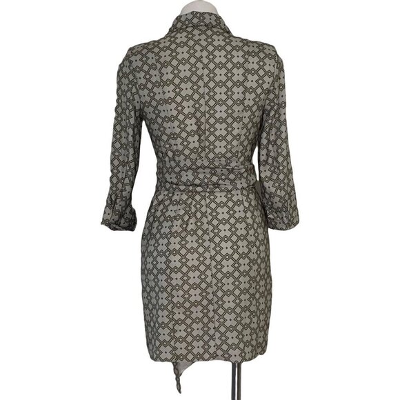 ASOS NWT Monogram Print Mini Tux Dress, Gray Khaki Cuffed Sleeves Women's 6 (US) - Picture 5 of 12